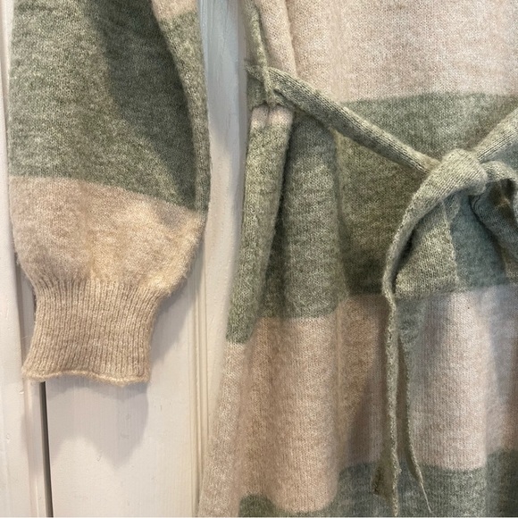 FRNCH Diana Midi Sweater Dress Women’s Small Striped Green Cream Slits Belted - Picture 6 of 11